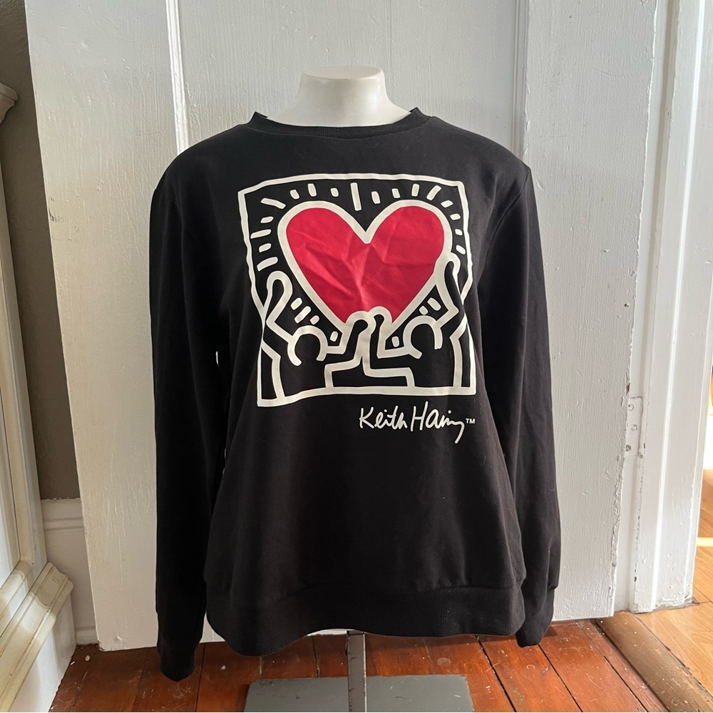 Keith Haring Graphic Heart Sweatshirt Womens Pullover Black Size S - Picture 15 of 16